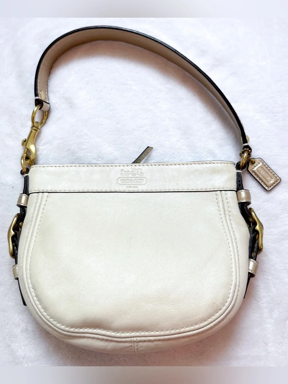 Coach Zoe Y2K White Pearl / Gold Leather Mini Hobo Shoulder Bag 2009 EUC 41864 - Picture 1 of 15